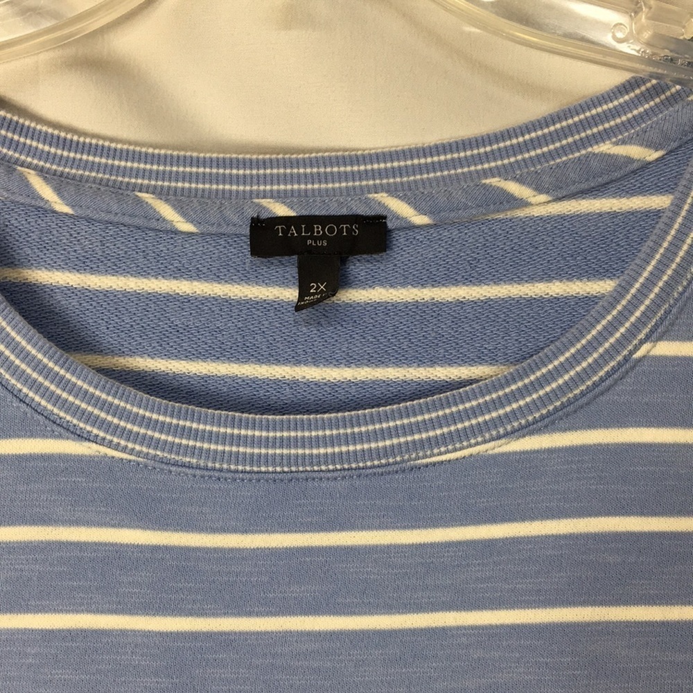 Talbots Women’s Blue and White Stripe Pull-Over Sweater Size 2X Like-NEW - Picture 2 of 6